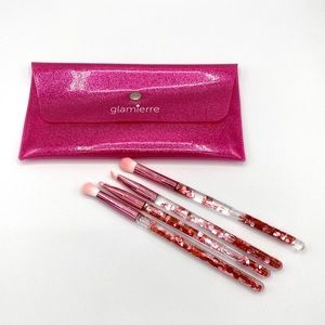 Glamierre | “Heart” Makeup Brushes with Case 4 Piece Set. Pink Luxe Glitter